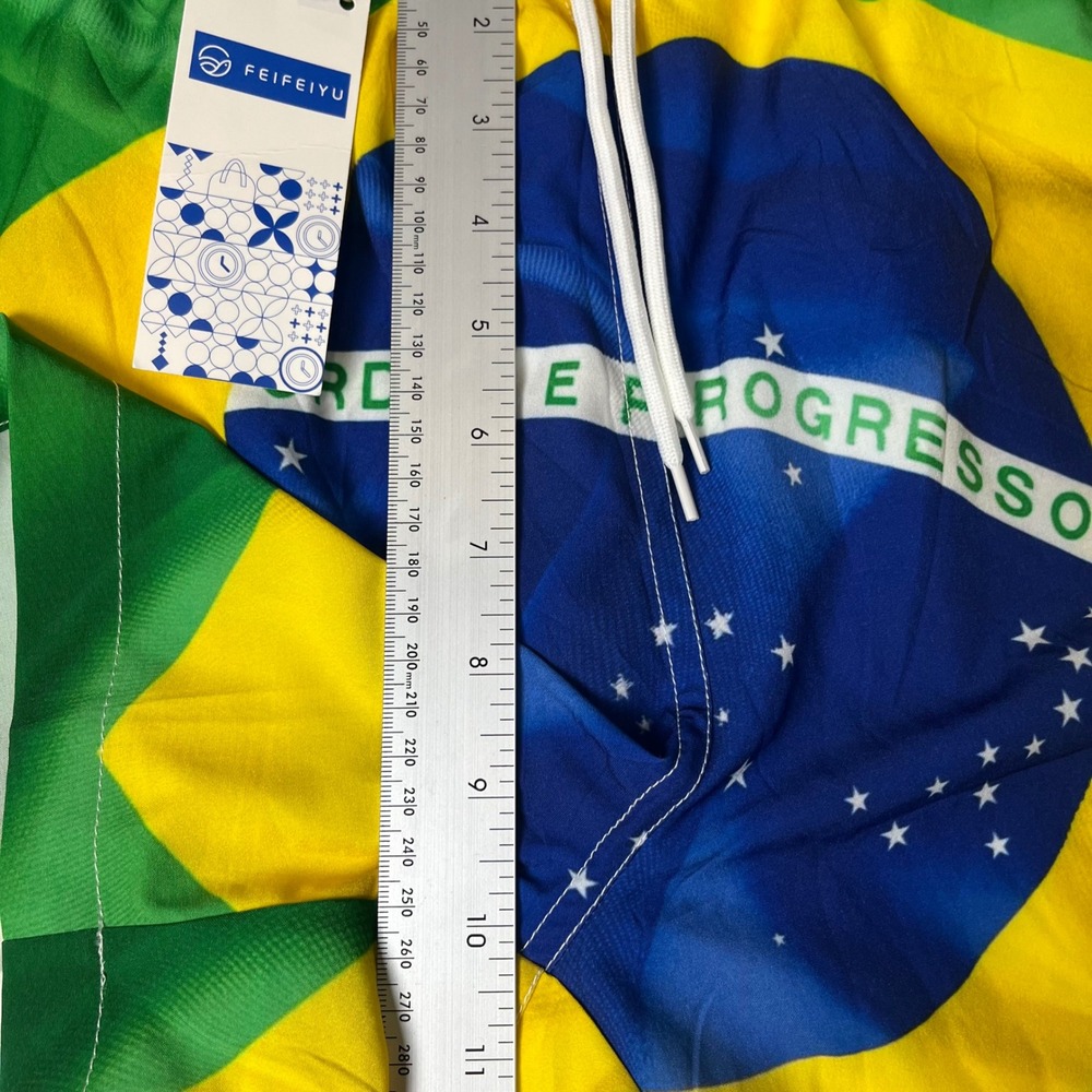 FEIFEIYU Brazil Flag Swim Trunks Mens Size S Green Yellow Ordem e Progresso - Picture 5 of 8